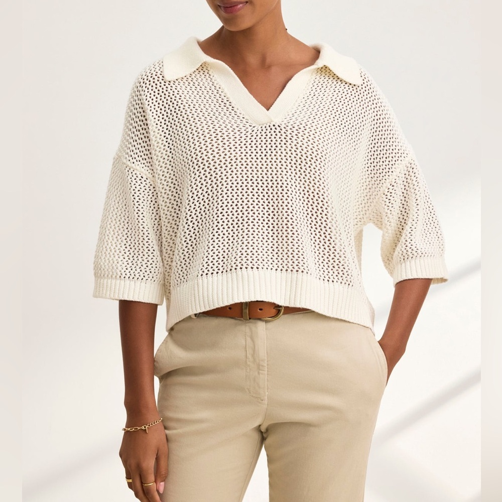 VELVET BY GRAHAM & SPENCER York Sweater Polo Milk Cotton Cashmere
